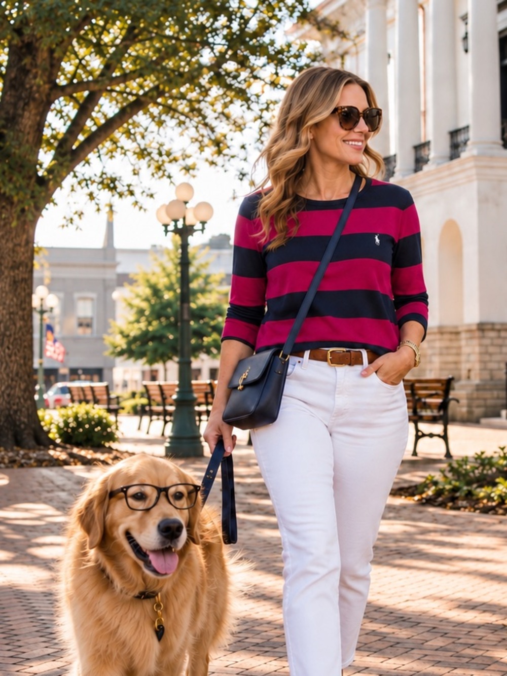 Ralph Lauren Sport Pink Navy Stripe 3/4 Sleeve Cotton Tee Pony Logo L